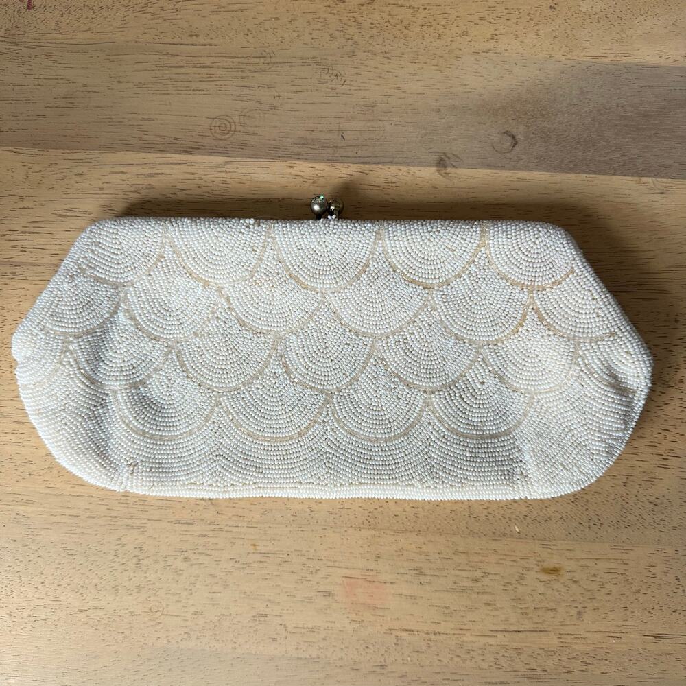 VTG Ivory Beaded Purse Clutch